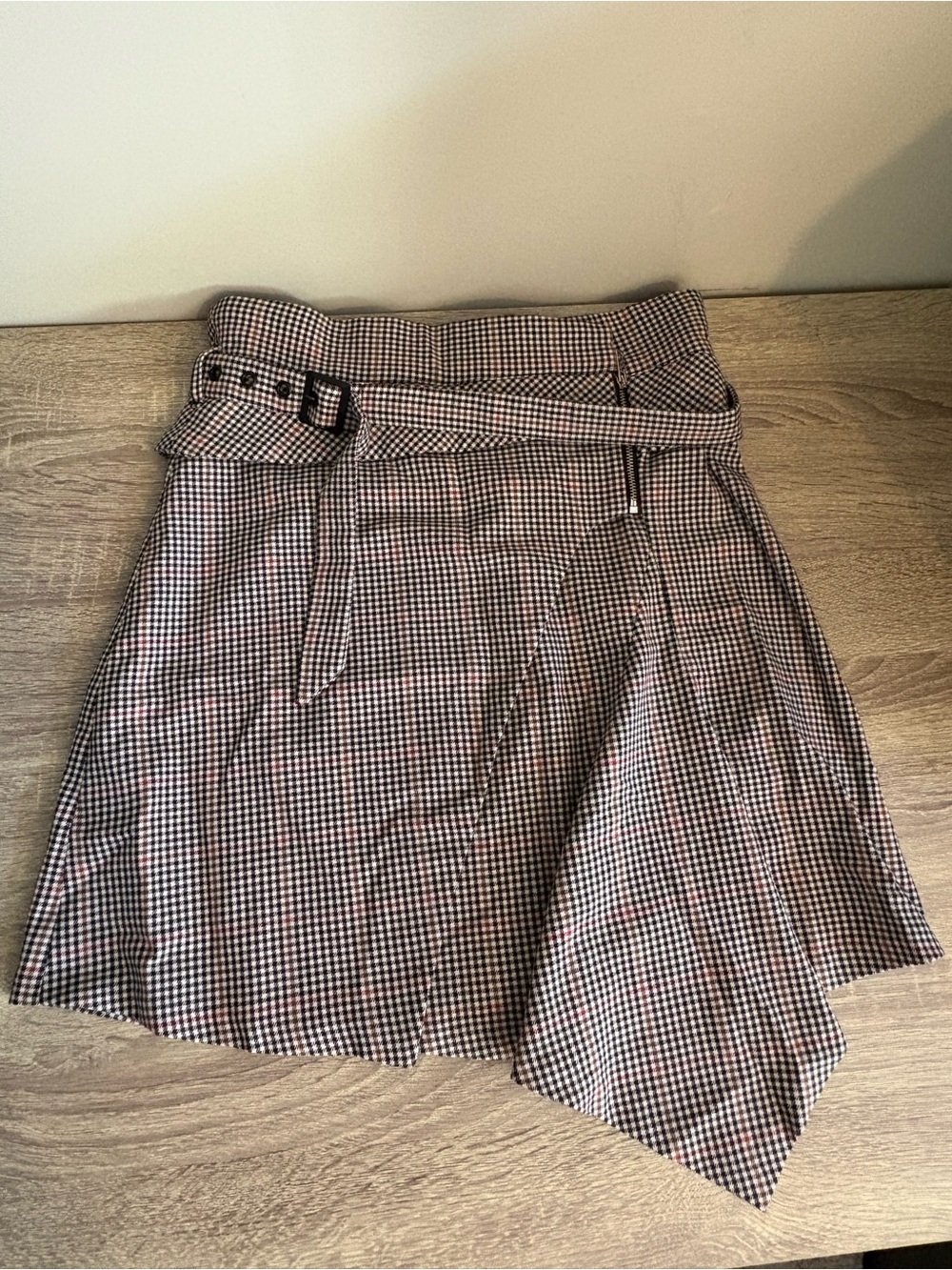 Zara High-Waist Checked Belted A-Line Skirt Plaid